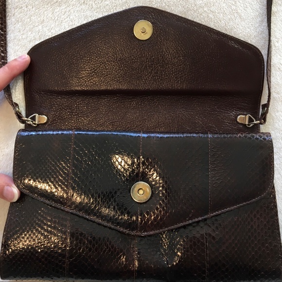 Vintage Faux Snakeskin Brown Purse - Picture 3 of 15